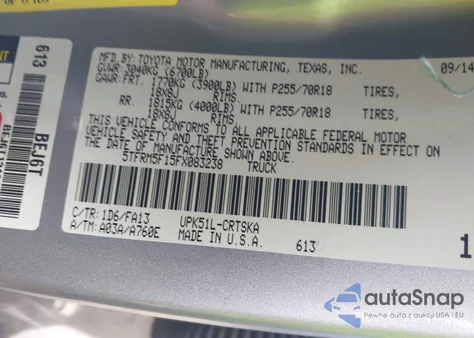 2015 Toyota Tundra Sr 4.6L V8 z USA, uszkodzony, nr VIN 5TFRM5F15FX083238